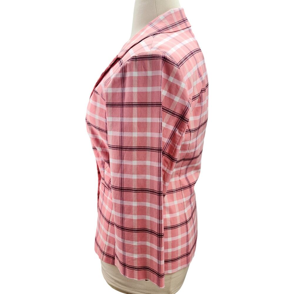 NWT Ashley Stewart Blazer Women 12 Pink Plaid Stretch Button Jacket Work Career - Picture 6 of 12